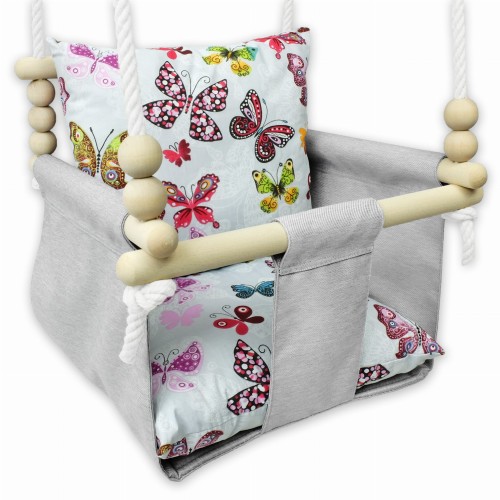 Kizia Mizia huśtawka dla dziecka do domu ogrodu wodoodporna szara motylki 1.jpg